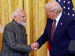 US President Donald Trump and Prime Minister Narendra Modi shake hands as they attend a joint press conference at the White House in Washington.
