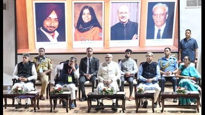 Vice President CP Radhakrishnan highlighted PU’s illustrious legacy, pointing to its alumni who have gone on to become prime ministers, Nobel laureates and distinguished sportspersons. (Keshav Singh/HT)