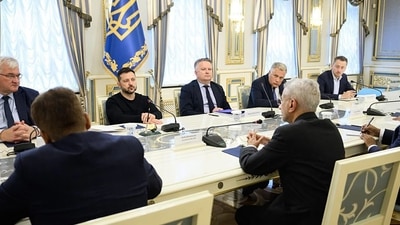 External Affairs Minister S. Jaishankar holds a meeting with Ukrainian President Volodymyr Zelenskyy, in Kyiv on Thursday. (@DrSJaishankar X) External Affairs Minister S. Jaishankar holds a meeting with Ukrainian President Volodymyr Zelenskyy, in Kyiv on Thursday. (@DrSJaishankar X)