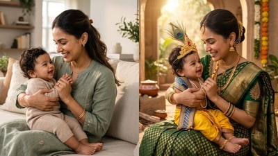 Celebrate Janmashtami with personalised AI portraits. Here are three Google Gemini prompts you can try with your photos. (Representational image generated using AI) Celebrate Janmashtami with personalised AI portraits. Here are three Google Gemini prompts you can try with your photos. (Representational image generated using AI)