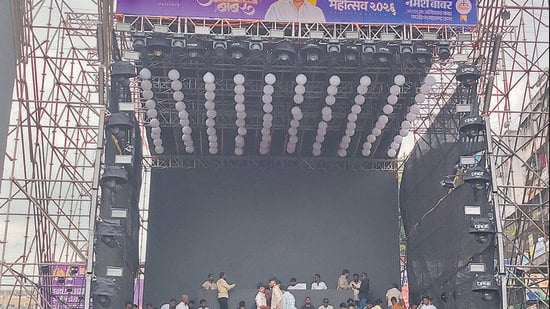 At the main Dahi Handi event at Katraj Chowk, arranged by Swaraj Babar on September 4, organisers had brought a large Dolby sound system from outside Pune. (HT PHOTO)
