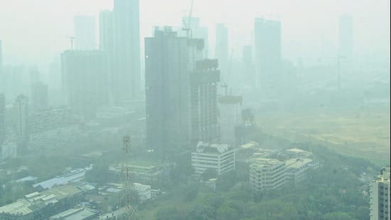Mumbai, India - February 03, 2026: A view of the skyscrapers in the smog at Mahalaxmi, in Mumbai, India, on Tuesday, February 03, 2026. (Photo by Bhushan Koyande/ Hindustan Times)