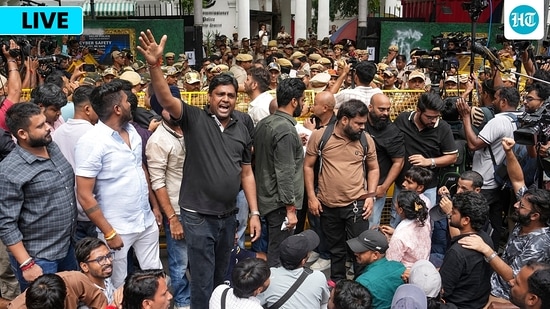 Cockroach Janta Party (CJP) supporters stage a protest outside Parliament Street police station demanding action against self-styled Hindutva influencer Swatantra Bhardwaj.