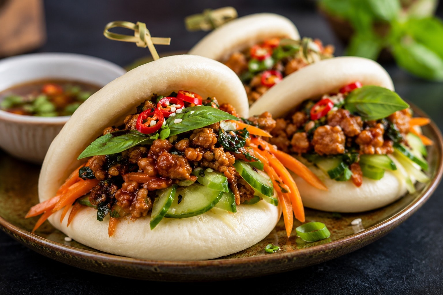 Thai basil chicken bao recipe. (Le Meridian) Thai basil chicken bao recipe. (Le Meridian)