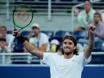Greece's Stefanos Tsitsipas celebrates winning his third round match against Czech Republic's Jiri Lehecka (Reuters)