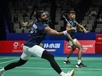 India’s Satwiksairaj Rankireddy (L) and Chirag Shetty play a point during their men’s doubles quarterfinal match against Denmark’s Kim Astrup and Anders Skaarup Rasmussen at the China Masters badminton tournament in Shenzhen. (AFP)