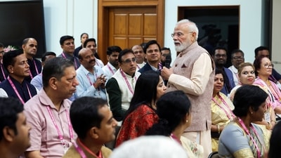 Prime Minister Narendra Modi interacts with the National Awardee Teachers on the occasion of Teachers’ Day, in New Delhi on Saturday. (Narendra Modi Photo Gallery)