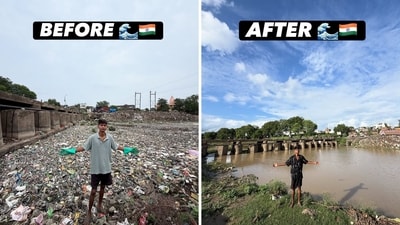 Surendra Singh Choudhary, popularly known as Bittu Tabahi, in front of Ajnar River. (Instagram/@bittu_tabahi) Surendra Singh Choudhary, popularly known as Bittu Tabahi, in front of Ajnar River. (Instagram/@bittu_tabahi)
