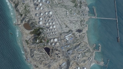 A satellite image shows an oil terminal at Kharg Island, Iran, February 25, 2026. (via REUTERS)