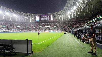 Inter Miami’s scheduled clash with Atlanta United on Saturday evening was delayed by severe weather at Nu Stadium. (AP Photo)