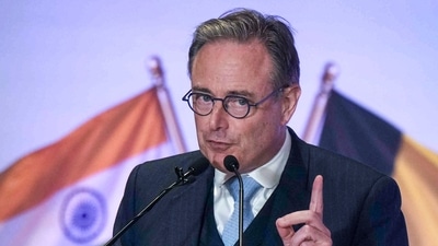 Belgian Prime Minister Bart De Wever addresses the gathering during the India-Belgium high-level dialogue on the India�EU Free Trade Agreement, in Mumbai, Maharashtra. (PTI) Belgian Prime Minister Bart De Wever addresses the gathering during the India-Belgium high-level dialogue on the India�EU Free Trade Agreement, in Mumbai, Maharashtra. (PTI)