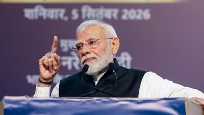 Prime Minister Narendra Modi addresses the centenary celebrations of Shri Ram College of Commerce (SRCC) in New Delhi. (PMO/PTI)