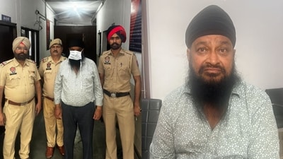 Manjit Singh Bedi in the custody of Jalandhar police on Friday. (HT Photo)