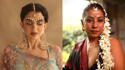 The traditional dot is getting bigger and more elaborate, with pearls, metals, stones and designs that stretch across the forehead and nose.