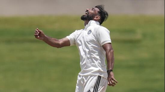 Bengaluru: East Zone's Mohammed Shami celebrates after taking the wicket of Central Zone's Harsh Dubey on day three of the Duleep Trophy Semi-final 1 cricket match between Central Zone and East Zone, at BCCI Centre of Excellence (CoE) grounds, in Bengaluru, Karnataka, Tuesday, Sept. 1, 2026. (PTI Photo/Shailendra Bhojak)(PTI09_01_2026_000170A) (PTI)