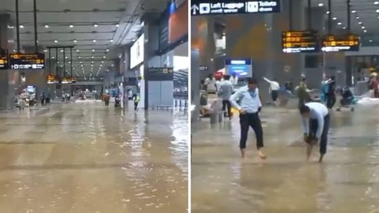 Waterlogging at Delhi’s Indira Gandhi International Airport on Friday, September 4. (X/@ANI)