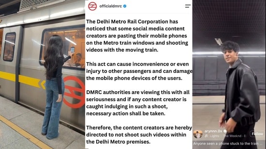 The stern notice comes after a viral Instagram trend, already popular abroad, takes over Delhi in which influencers have been pasting mobile phones onto Metro train windows to shoot content with moving trains.