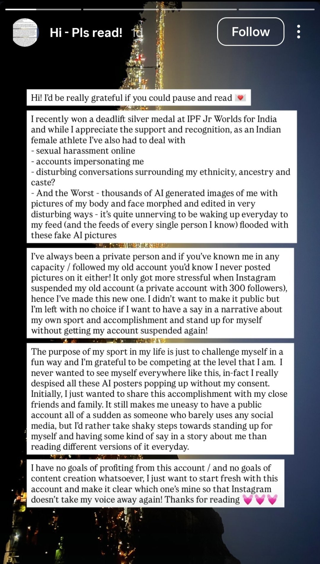 Keyaa Banerji statement (Keyaa Banerji - Instagram) Keyaa Banerji statement (Keyaa Banerji - Instagram)