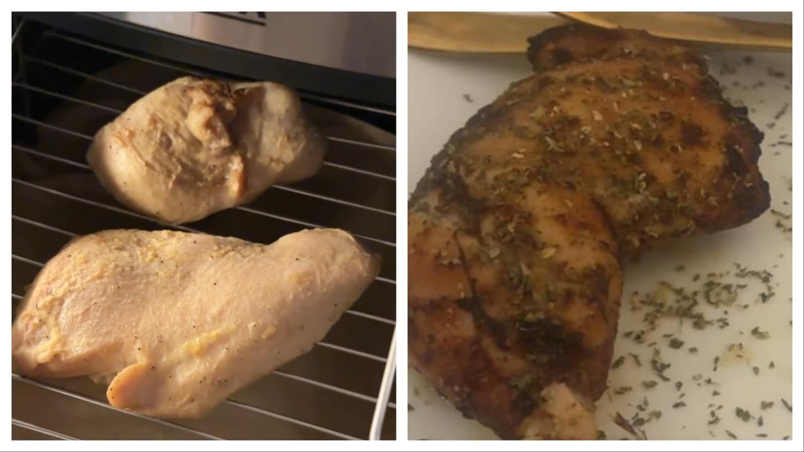 Chicken steak in Inalsa NutriFry DuoSlim air fryer. (Aishwarya Faraswal - HT)