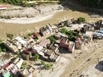 A drone view of the devastation in Devighat area following a mud-laden flash flood caused by an outburst in the Bhotekoshi River, in Nuwakot.