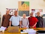 Buddhist students at LU with director International Cell prof RP Singh (HT Photo)