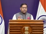 Ministry of External Affairs (MEA) Official Spokesperson Randhir Jaiswal addresses a press briefing at Jawahar Lal Nehru Bhawan in New Delhi. (PTI File)