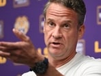 FILE - LSU football head coach Lane Kiffin speaks during a news conference at the LSU Football Operations Facility in Baton Rouge, La., Feb. 4, 2026. (Hilary Scheinuk/The Advocate via AP, File)