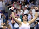 USA's Iva Jovic celebrates after defeating Philippines' Alexandra Eala in the US Open. (AFP)