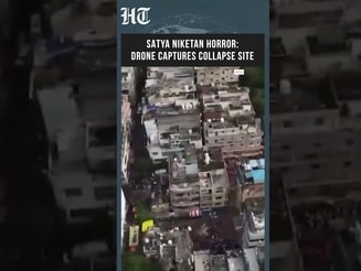 Chilling Drone Video Shows Satya Niketan Building Collapse Site as Rescue Op Continues