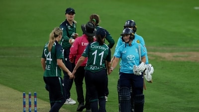 England's Alice Capsey shakes hands with Ireland's Arlene Kelly. (Action Images via Reuters)