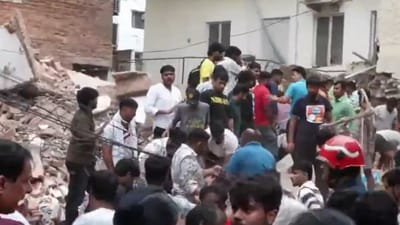 Delhi building collapse: Several feared trapped, rescue operation underway (Screengrab from X/@ANI)