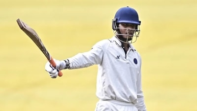 Shikhar Mohan during his 85-run knock in the Duleep Trophy 2026 final. (X Images) Shikhar Mohan during his 85-run knock in the Duleep Trophy 2026 final. (X Images)