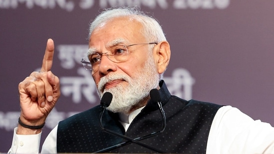Prime Minister Narendra Modi addresses centenary celebrations of Shri Ram College of Commerce (SRCC), in New Delhi on Saturday. (ANI)