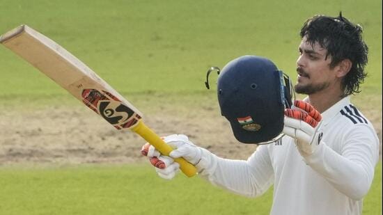 East Zone skipper Ishan Kishan celebrates his century on Day 1 of the Duleep Trophy final against South Zone at the MA Chidambaram Stadium in Chennai on Sunday. (PTI)