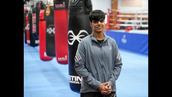 The Indian women’s 60kg boxer Priya Ghanghas at the pre-Asian Games training camp in the Netaji Subhas National Institute of Sports, Patiala on Thursday. (PTI)