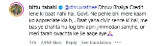 Bittu Tabahi responded to Dhruv Rathee’s “PR” remark, saying his focus was on civic sense and encouraging people to take responsibility. (Instagram) Bittu Tabahi responded to Dhruv Rathee’s “PR” remark, saying his focus was on civic sense and encouraging people to take responsibility. (Instagram)