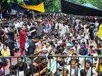 People protesting over alleged examination irregularities and NEET paper leak.