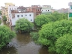 An inundated locality in Bareilly on Monday. (HT PHOTO)