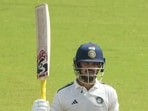 East Zone captain Ishan Kishan celebrates reaching 250 on Day 2 of the Duleep Trophy final against South Zone at the MA Chidambaram Stadium in Chennai on Monday. (PTI)