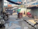 Eatery owners encroachments eat into public space at Ludhiana bus stand, basic facilities remain locked. (HT Photo)