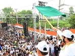 Haryana Chief Minister Nayab Saini flags off the youth marathon in Rewari on Sunday with BJP State Vice President Laxman Singh Yadav. (@NayabSainiBJP/X)