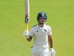 East Zone's captain Ishan Kishan celebrates his 250 runs on day 2 of the Duleep Trophy 2026-27 final cricket match between South Zone and East Zone