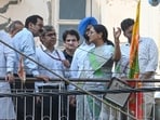Delhi Chief Minister Rekha Gupta is seen with Municipal Corporation of Delhi (MCD) Commissioner Sanjeev Khirwar during her visit to the site of a collapsed building in Satya Niketan, New Delhi, India, on Monday, September 7, 2026.