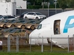 Tesla Cybercabs parked near Miami airport before the Amazon plane crash. (REUTERS/Marco Bello)(REUTERS)