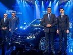 L to R: Mr. Sandeep Raina, Executive Officer, Product Planning, Mr. Bhuvan Dheer, Executive Officer, Marketing & Sales, Mr. Partho Banerjee, Senior Executive Officer, Marketing & Sales, Mr. Tsuyoshi Takeshita, Executive Officer, Marketing & Sales, Maruti Suzuki India Limited at the launch of the Stunning New Baleno.(Maruti Suzuki)
