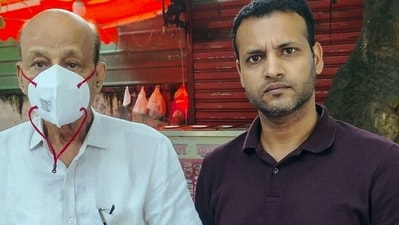 Hariram Bansal (L), the alleged owner of the building that collapsed in Satya Niketan, has been apprehended by the police in Bhiwadi, Khairthal-Tijara, on Monday. (Delhi Police)