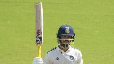 East Zone captain Ishan Kishan celebrates reaching 250 on Day 2 of the Duleep Trophy final against South Zone at the MA Chidambaram Stadium in Chennai on Monday. (PTI)