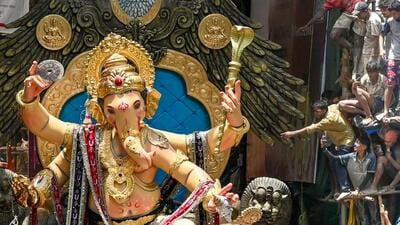 Mumbai, India. Aug 29, 2026 - More than 50 thousand devotees participated in the grand Aagman Sohala procession of Mumbai's oldest Ganpati, Chintamani, in the Parel area of central Mumbai. Ahead of the Ganesh festival, the city's most prominent Ganpati mandal carried Chintamani from the Parel workshop to the Pandal on Saturday. Mumbai, India. Aug 29, 2026. (Photo by Raju Shinde/HT Photo) (Raju Shinde) Mumbai, India. Aug 29, 2026 - More than 50 thousand devotees participated in the grand Aagman Sohala procession of Mumbai's oldest Ganpati, Chintamani, in the Parel area of central Mumbai. Ahead of the Ganesh festival, the city's most prominent Ganpati mandal carried Chintamani from the Parel workshop to the Pandal on Saturday. Mumbai, India. Aug 29, 2026. (Photo by Raju Shinde/HT Photo) (Raju Shinde)