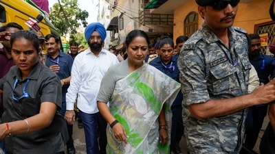 Delhi chief minister Rekha Gupta and state cabinet minister Manjinder Singh Sirsa visited the collapse site during rescue operation on Monday. (PTI)