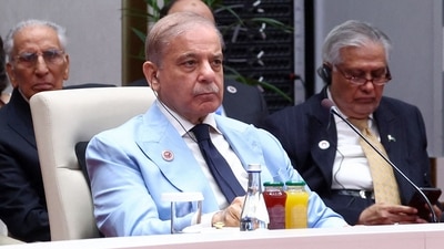 This handout picture provided by the Iranian presidency shows Pakistan's Prime Minister Shehbaz Sharif attending a meeting at the Shanghai Cooperation Organization (SCO) summit in Bishkek on September 1 (AFP)